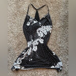 Secret Treasures Black and White Polka Dotted Floral Slip Dress